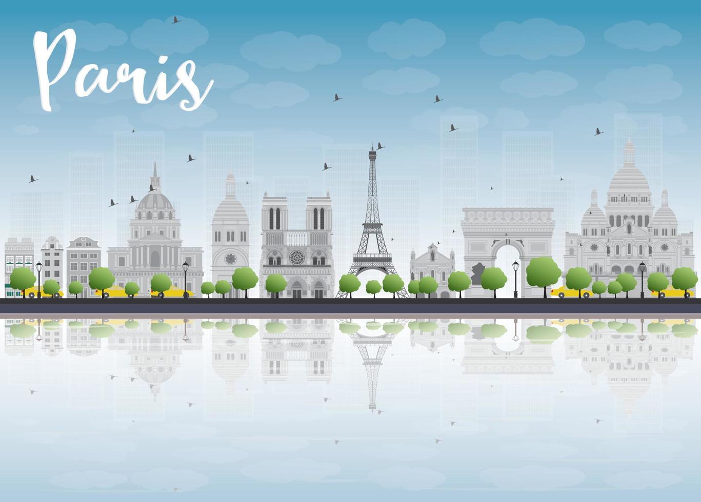 Paris skyline with grey landmarks and blue sky. vector