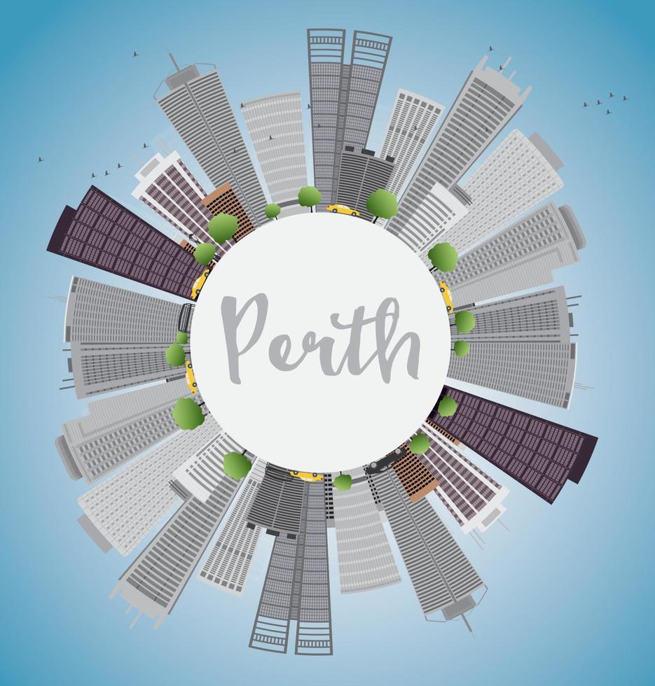 Perth skyline with grey buildings, blue sky and copy space. vector