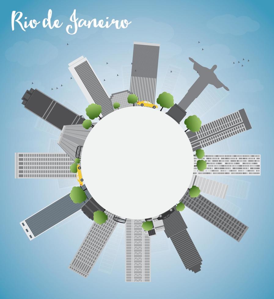 Rio de Janeiro skyline with grey buildings, blue sky and copy space. vector
