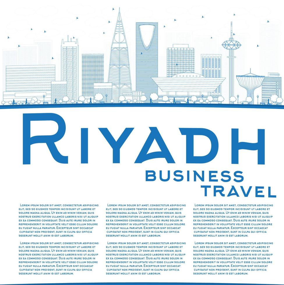 Outline Riyadh skyline with blue buildings vector