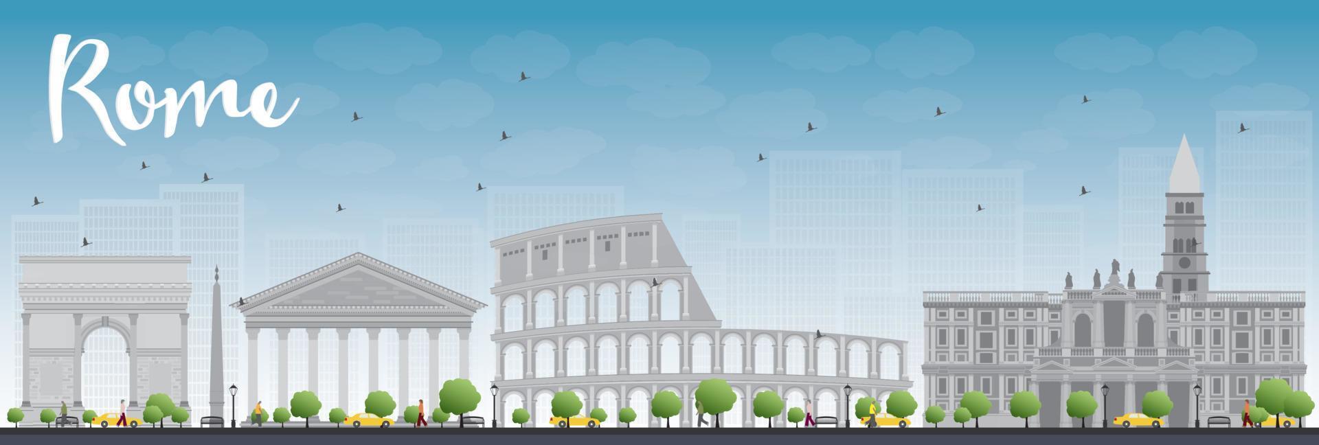 Rome skyline with grey landmarks and blue sky vector