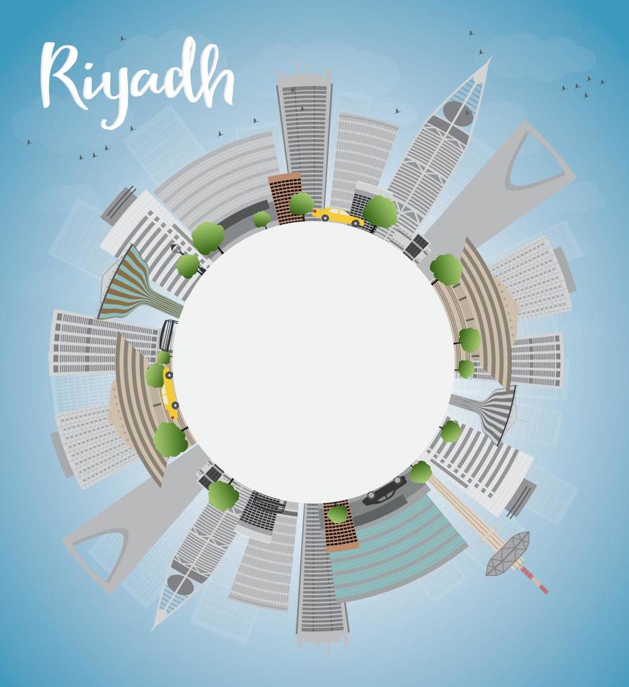 Riyadh skyline with grey buildings and blue sky vector