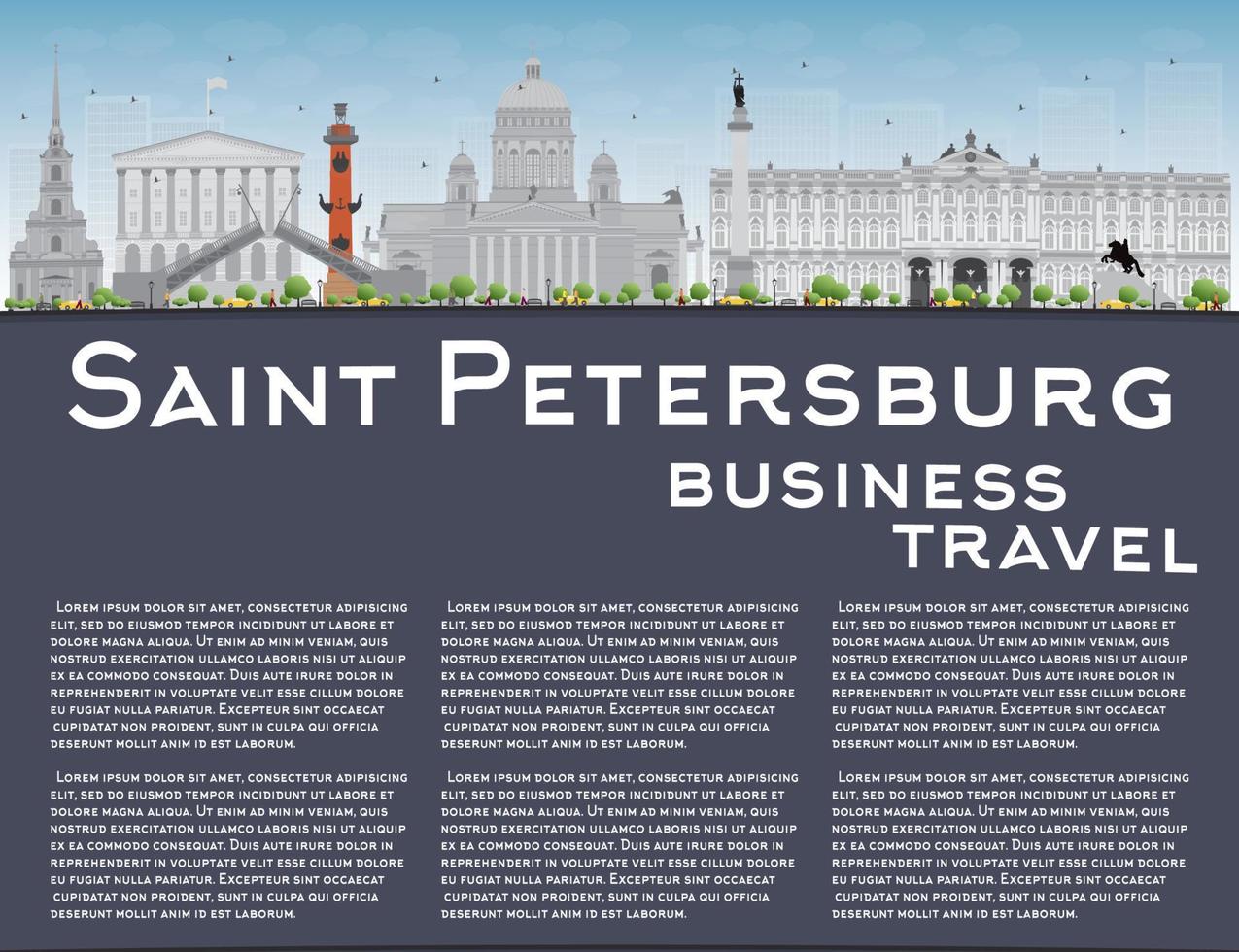 Saint Petersburg skyline with grey landmarks and copy space. vector