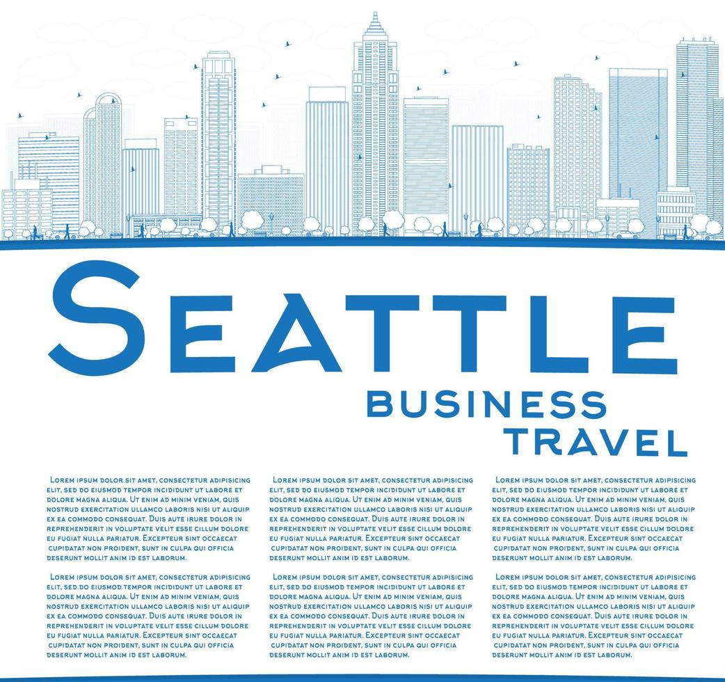 Outline Seattle City Skyline with Blue Buildings and copy space vector