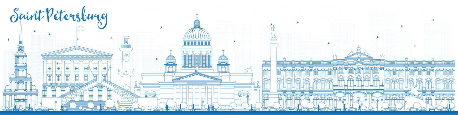 delinear el horizonte de san petersburgo con puntos de referencia azules vector