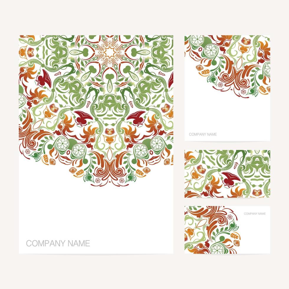 conjunto de plantillas de tarjetas de visita y tarjetas de invitación con adorno floral. vector