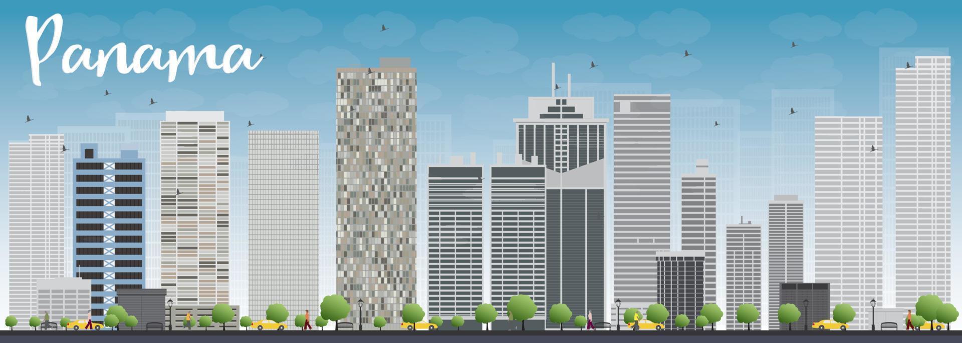 Panama City skyline with grey skyscrapers and blue sky. vector