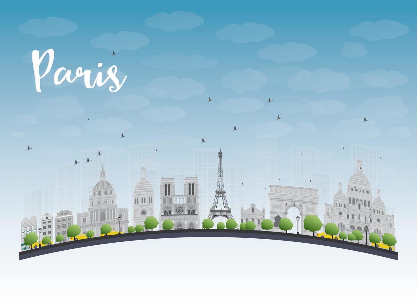 Paris skyline with grey landmarks and blue sky. vector