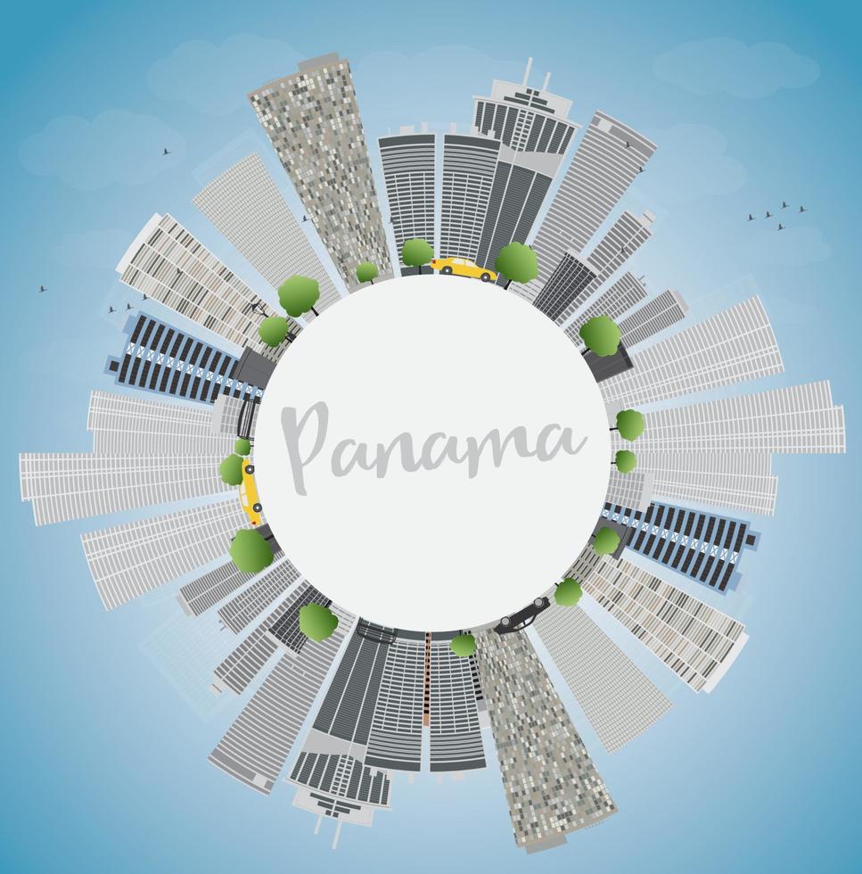el horizonte de la ciudad de panamá con rascacielos grises, cielo azul y espacio para copiar. vector
