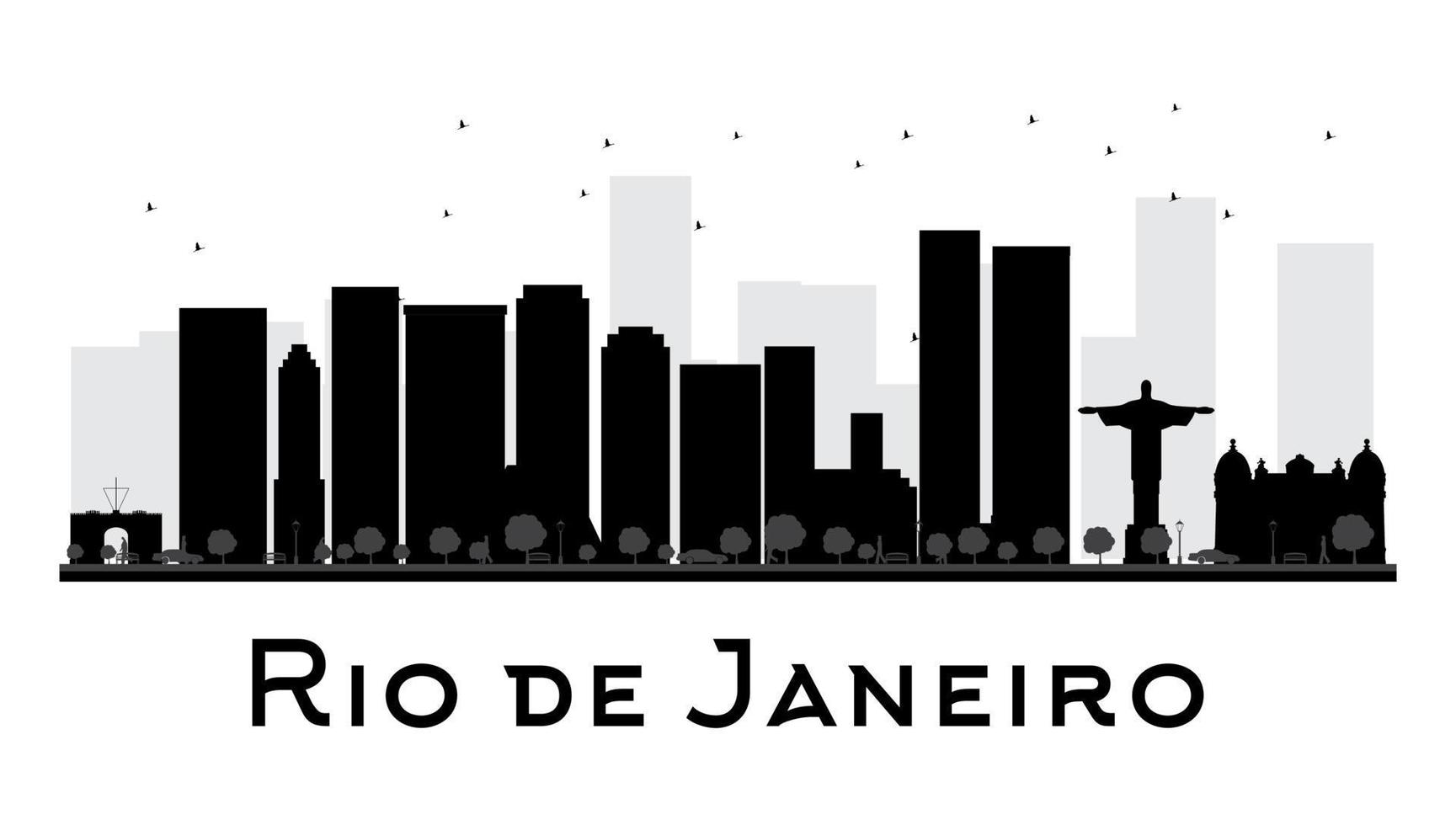 horizonte de la ciudad de río de janeiro silueta en blanco y negro vector