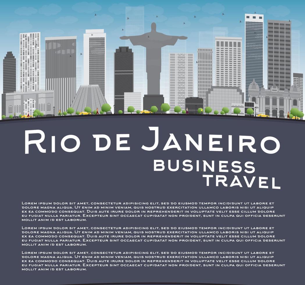 Rio de Janeiro skyline with grey buildings, blue sky and place for text. vector