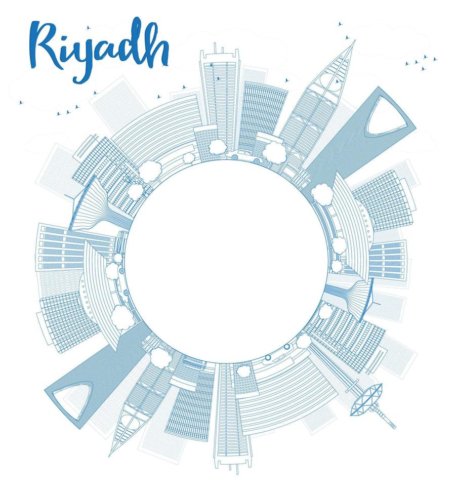 Outline Riyadh skyline with blue buildings. vector