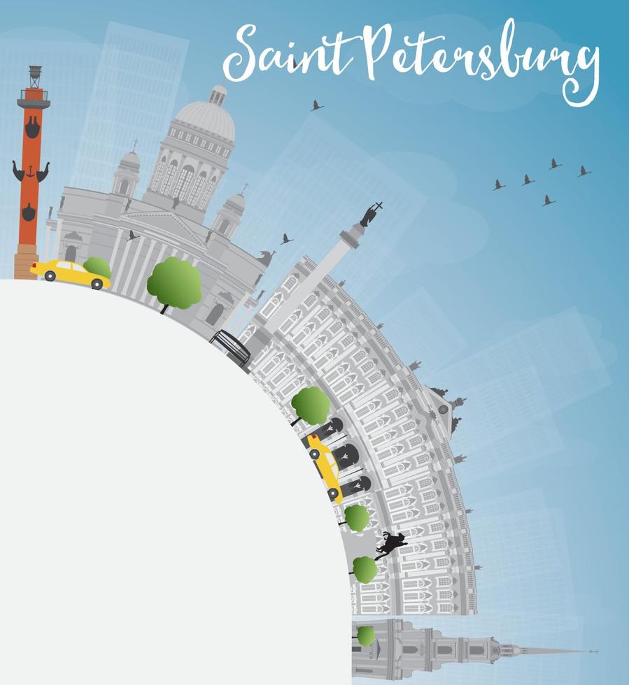 Saint Petersburg skyline with gray landmarks and copy space. vector