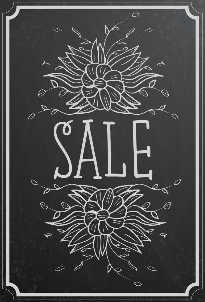 Sale concept with flower on black chalkboard texture vector