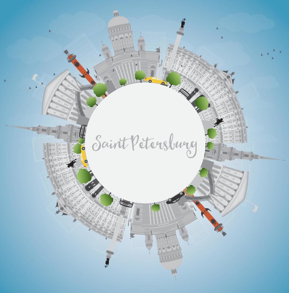 Saint Petersburg skyline with gray landmarks and copy space. vector