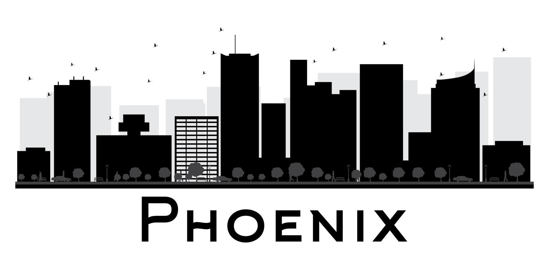 Phoenix City skyline black and white silhouette. vector