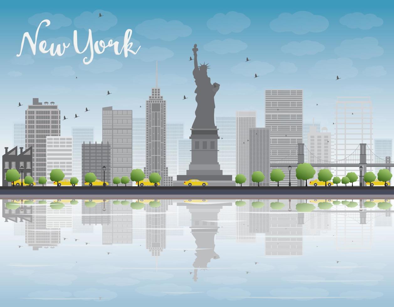 New York city skyline with grey building and blue sky. vector