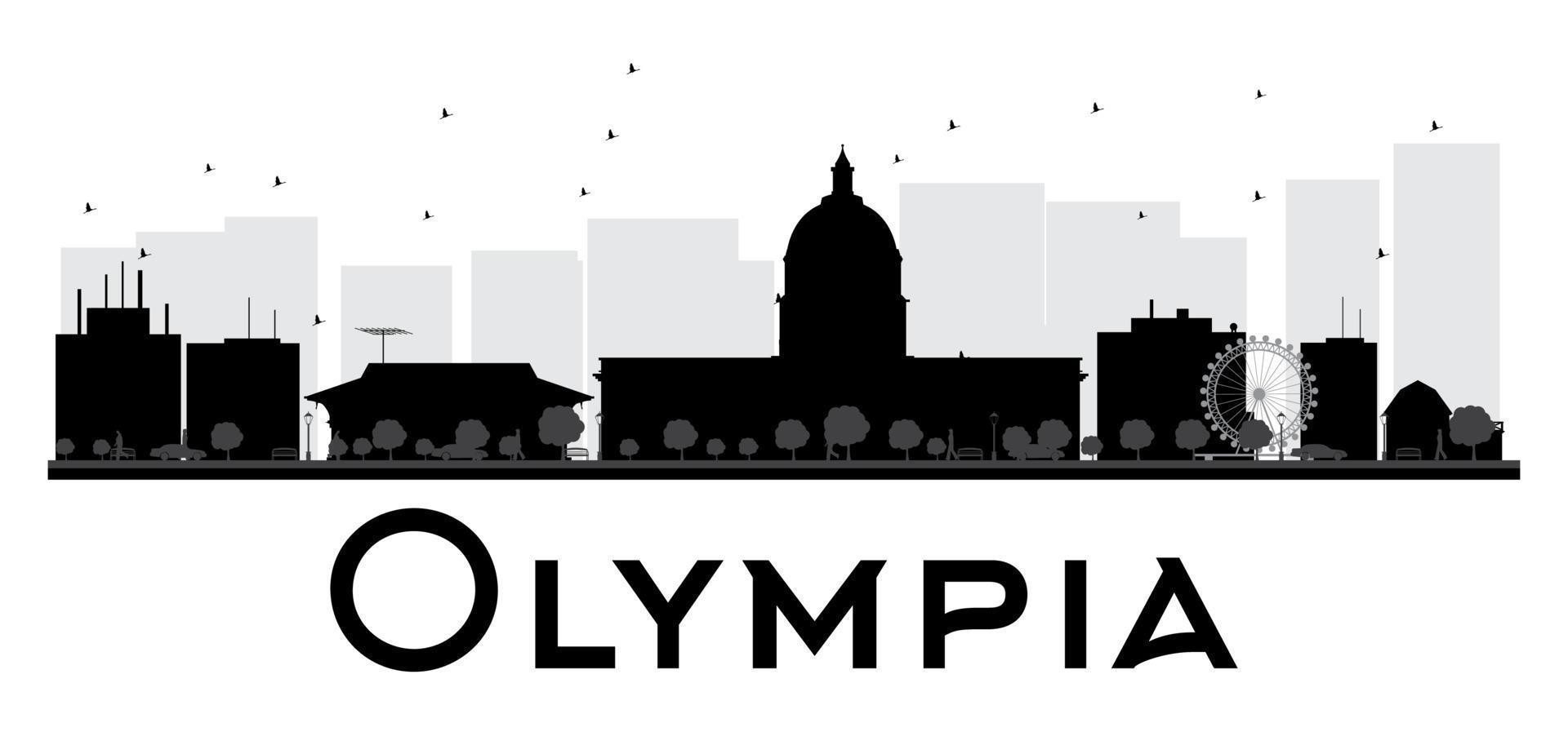 silueta en blanco y negro del horizonte de la ciudad de olimpia. vector