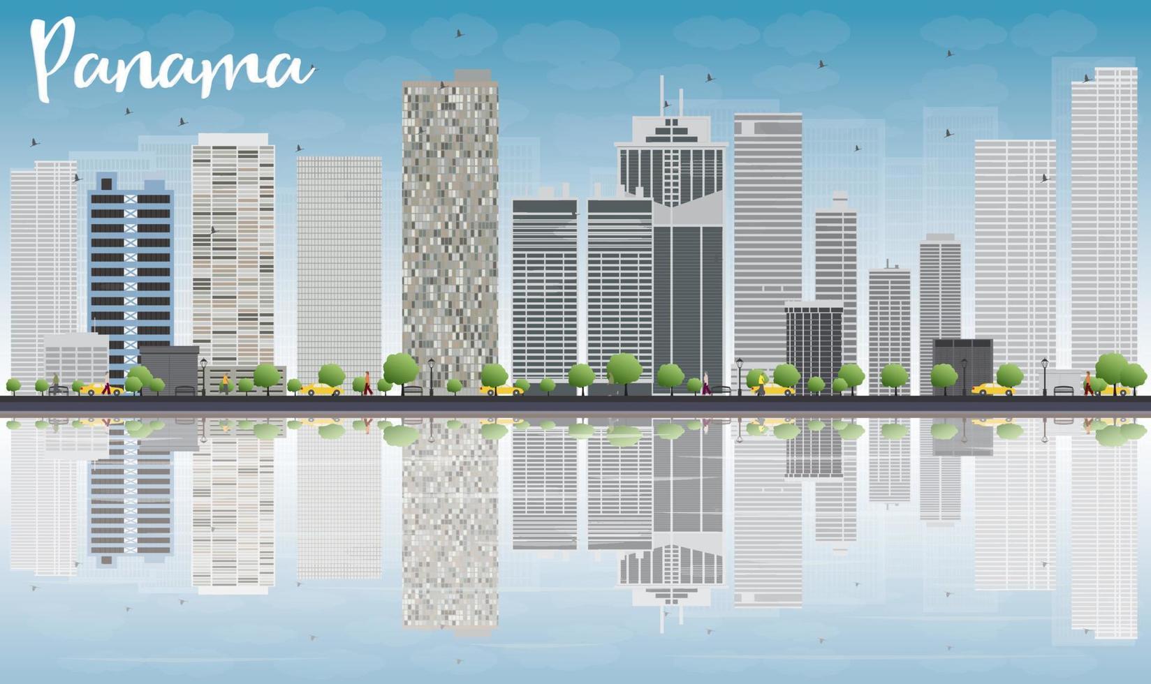 Panama City skyline with grey skyscrapers and reflections. vector