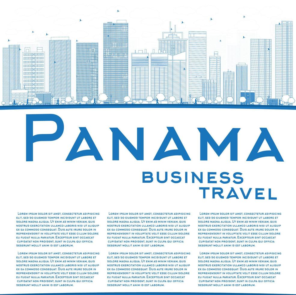 Outline Panama City skyline with blue skyscrapers and copy space. vector