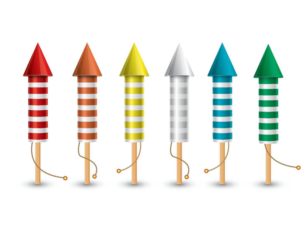 Set of isolated pyrotechnic rockets on white background. vector