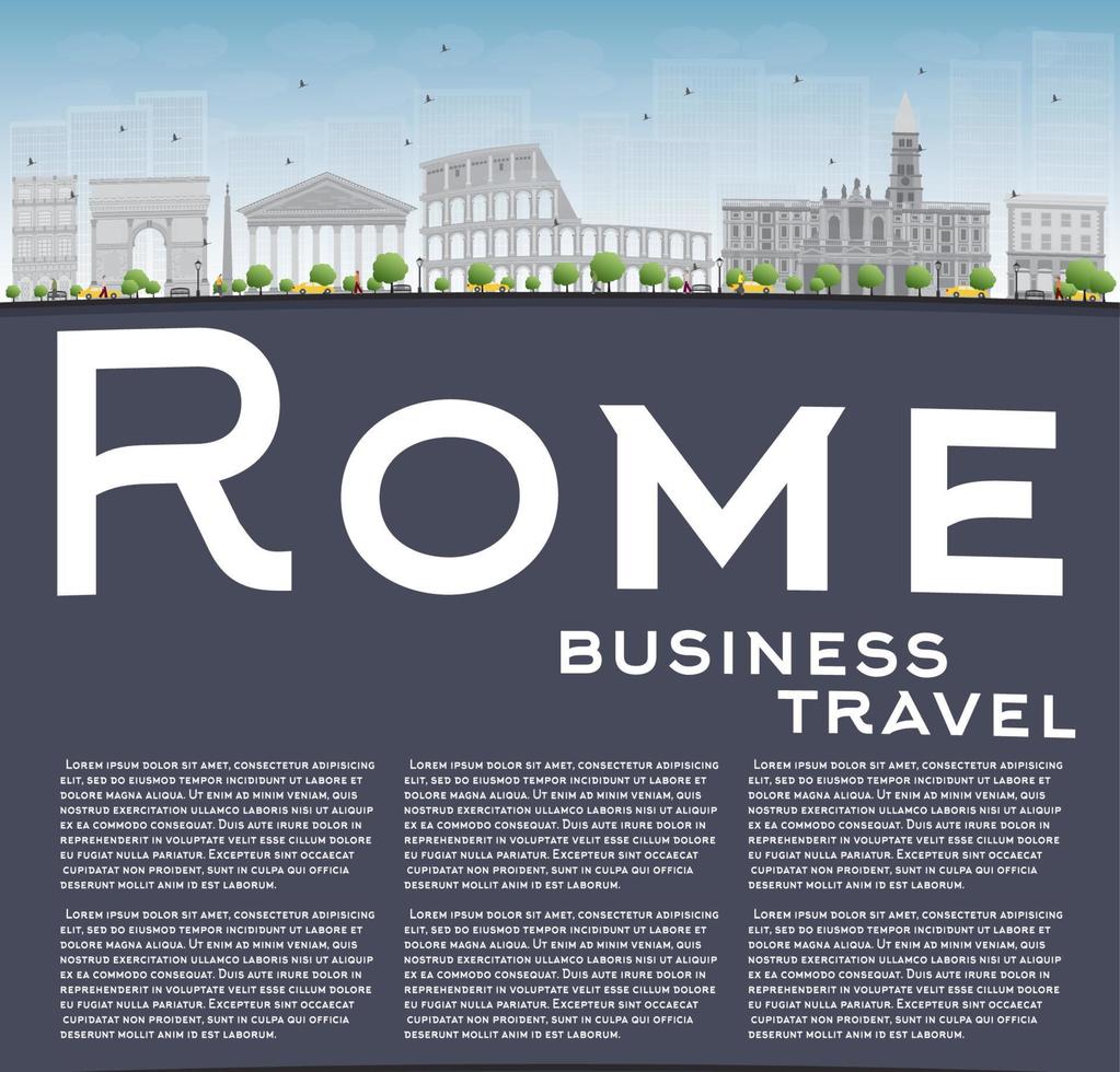 Rome skyline with grey landmarks and copy space. vector