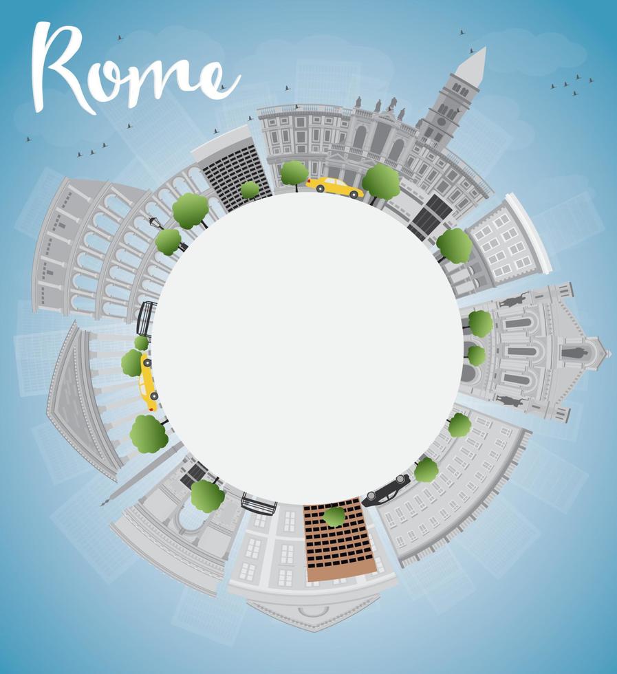 Rome skyline with grey landmarks and copy space vector