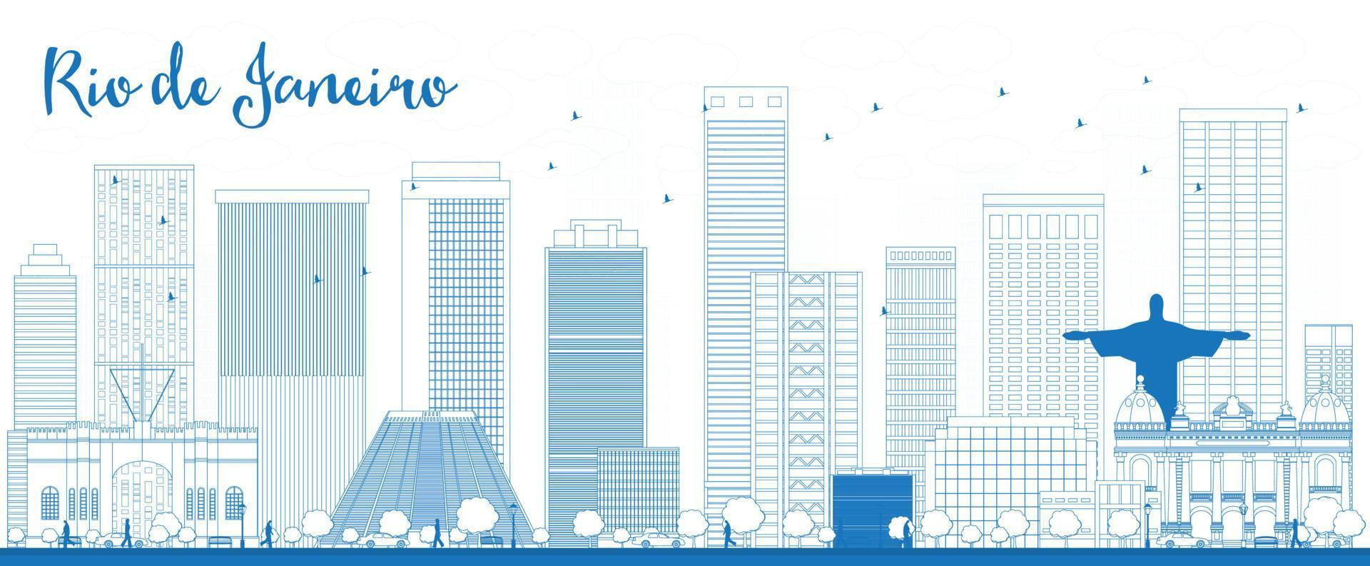 Outline Rio de Janeiro skyline with blue buildings vector