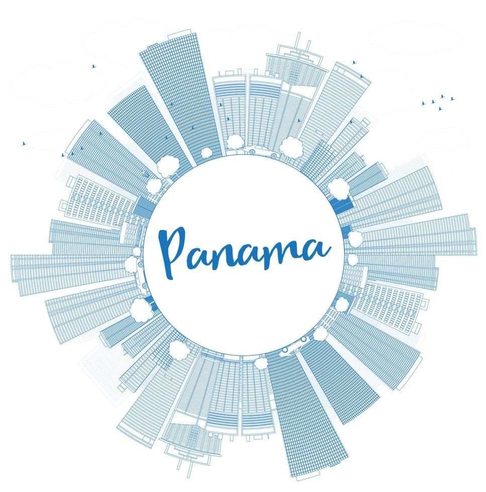 Outline Panama City skyline with blue skyscrapers and copy space. vector