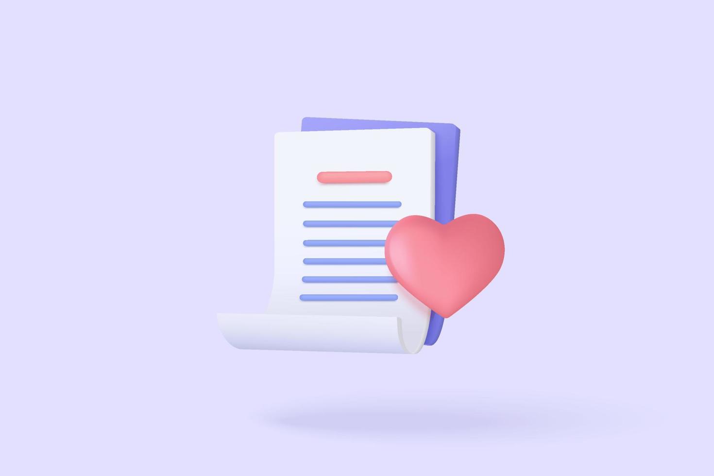 3d bookmark or favorite vector icon concept. 3d white clipboard task management todo check list. Reading mark symbol on website. love content for note book. 3d vector render isolated on background