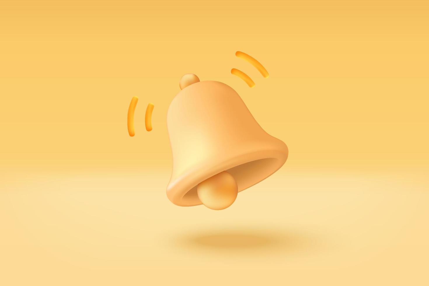 Icono de campana de notificación mínima 3d en fondo amarillo pastel. nuevo concepto de alerta para el elemento de las redes sociales. Vector de alarma de campana 3D Render aislado sobre fondo pastel