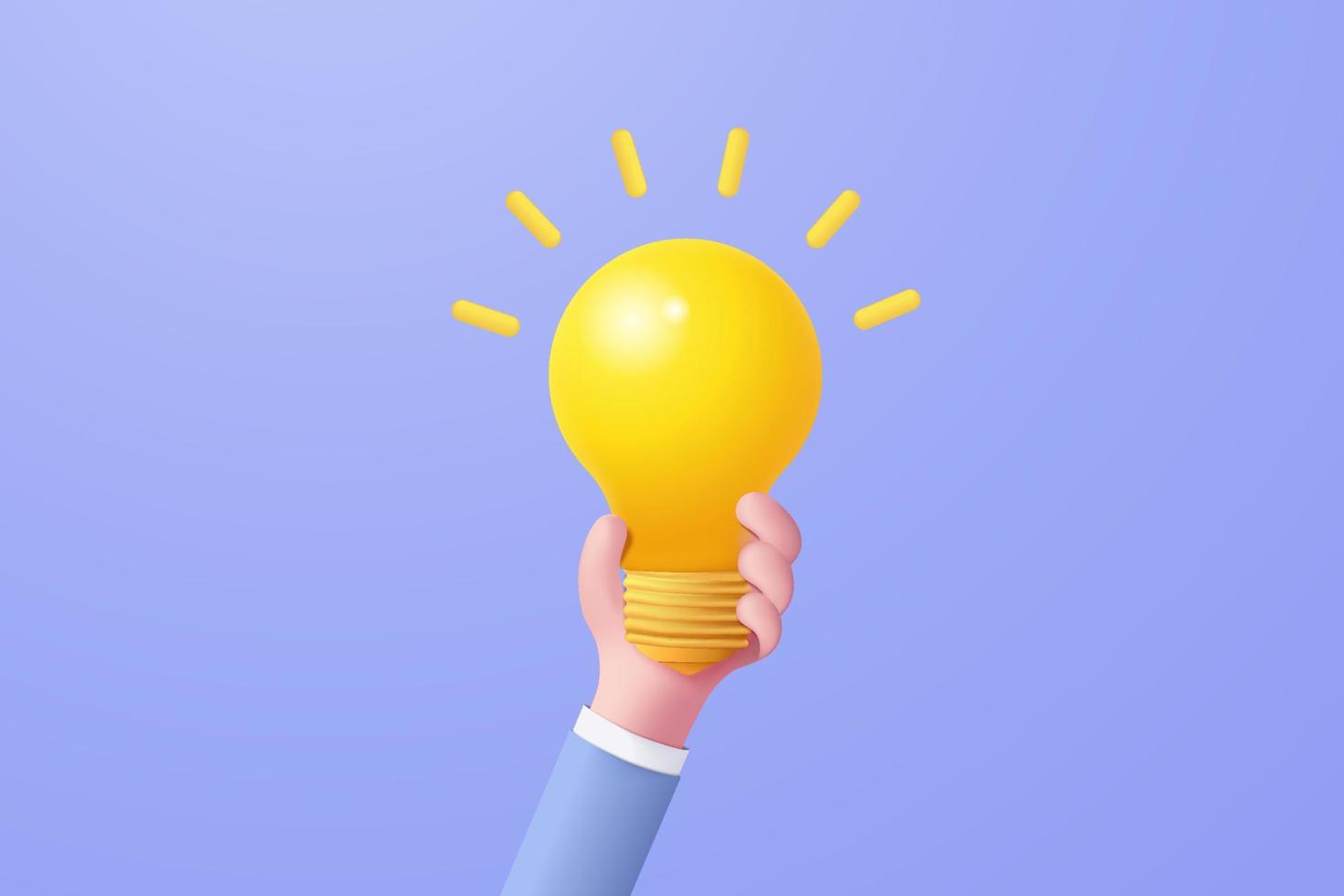 3D idea make money with lamp on hand holding in background.  growing business isolated concept, 3d bulb vector render for finance, investment, light bulb in hand like idea make earning concept