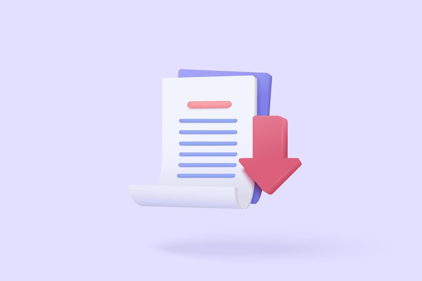 3d download document vector icon concept. 3d white clipboard task management todo check list. Reading mark symbol on website. download content for note book. 3d vector render isolated on background