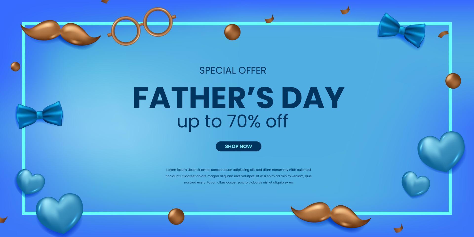 Happy father's day greeting card promo special sale offer  with 3d ornament decoration top view concept vector