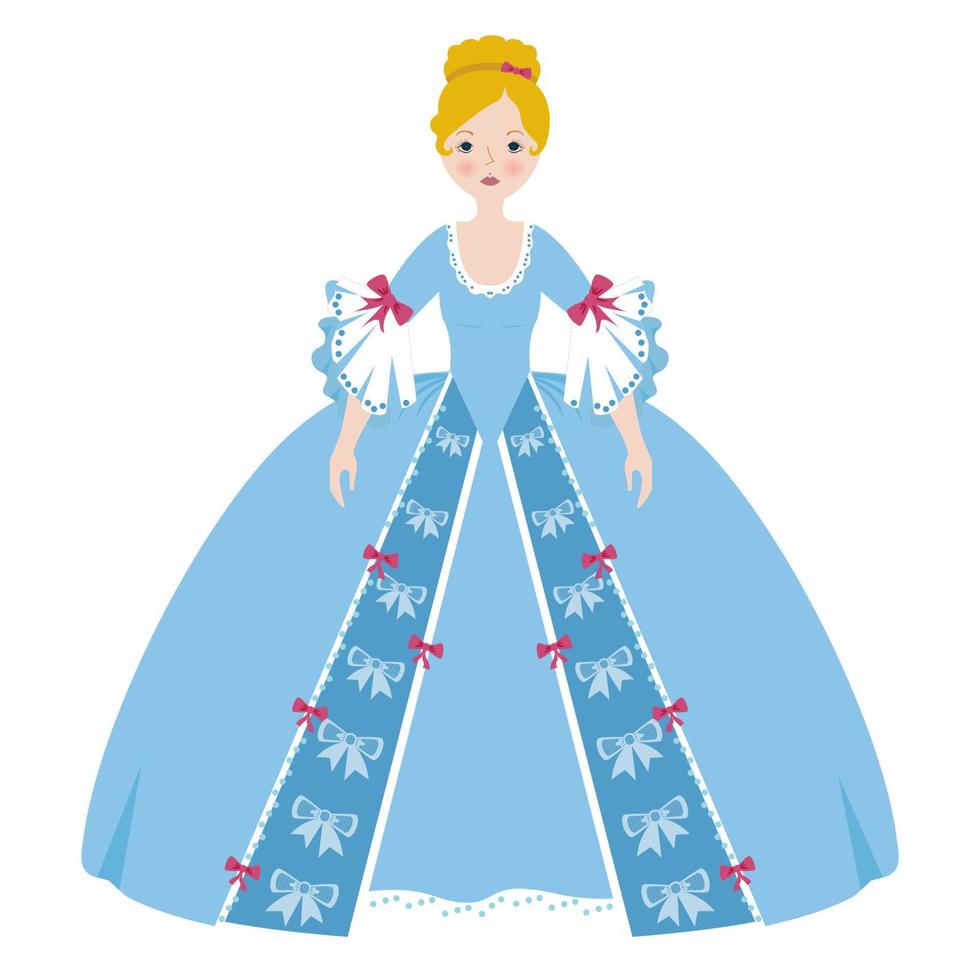 princesa en vestidos azules sobre fondo blanco vector