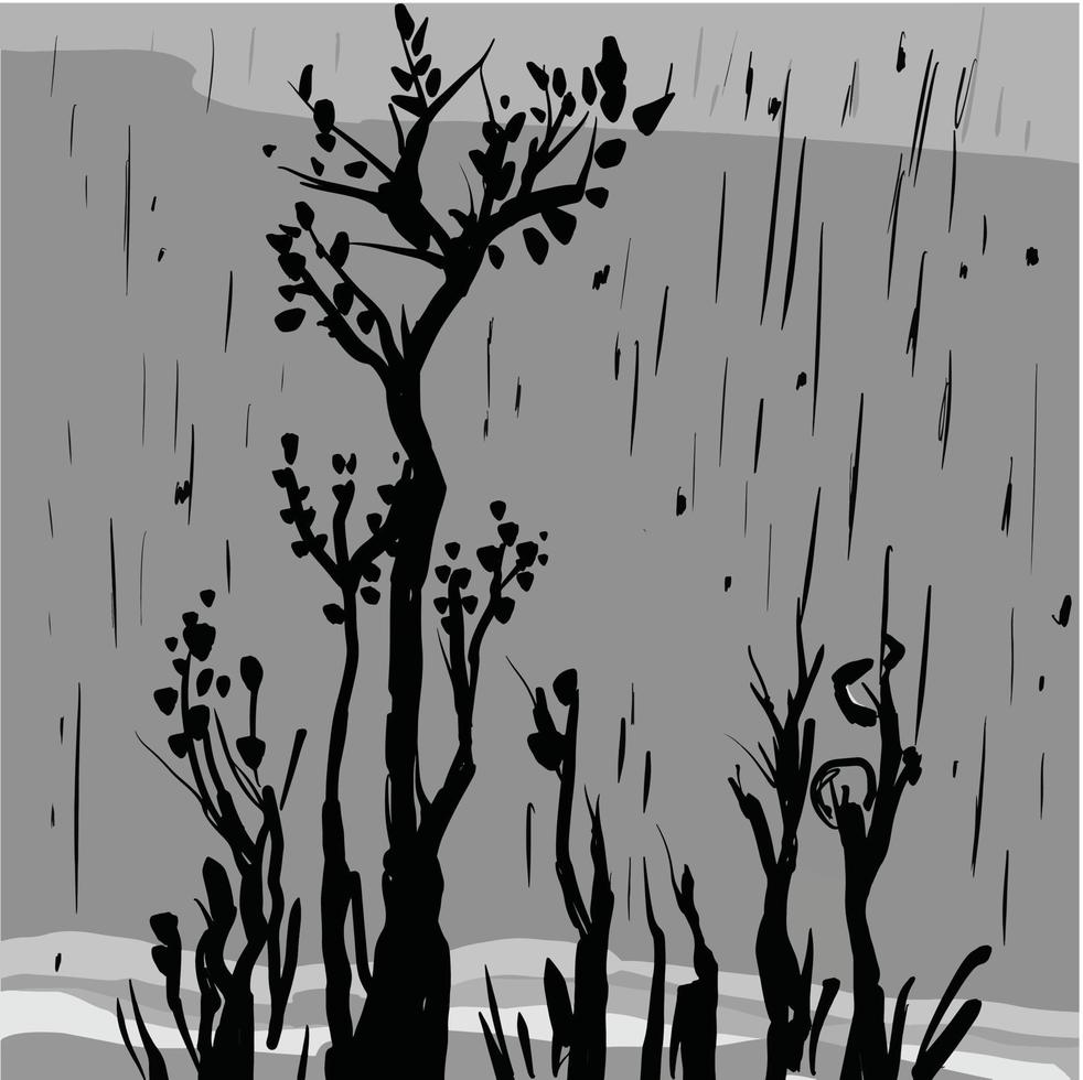 rain in the forest doodle, vector