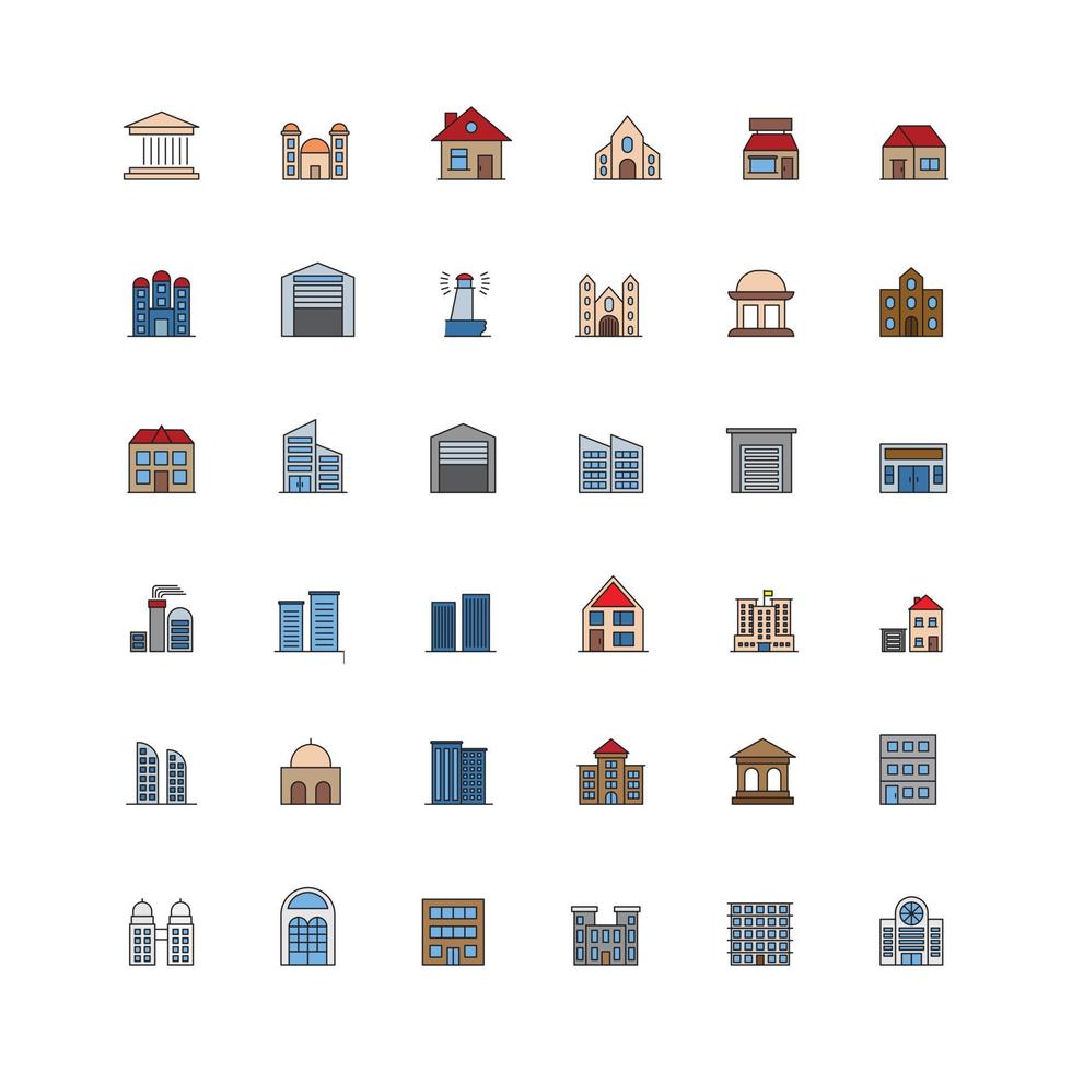 conjunto de iconos de construcción vector de color