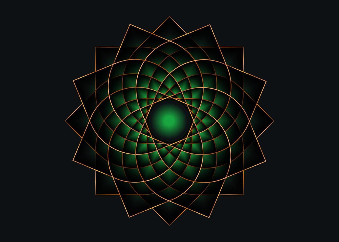 Gold lotus flower mandala, Seed of life symbol Sacred Geometry. Logo icon  Geometric mystic mandala of alchemy esoteric Flower. Vector golden line art divine meditative amulet isolated on black
