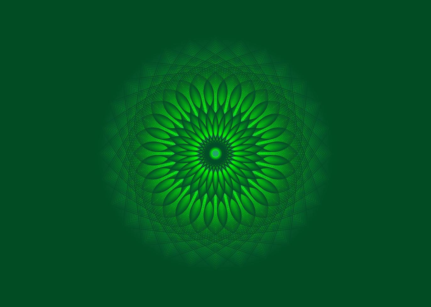 Light Bright Mandala, Sacred Geometry, green flower meditative circle icon, geometric logo design, mystical religious wheel, Indian Fourth chakra concept, vector isolated on green background