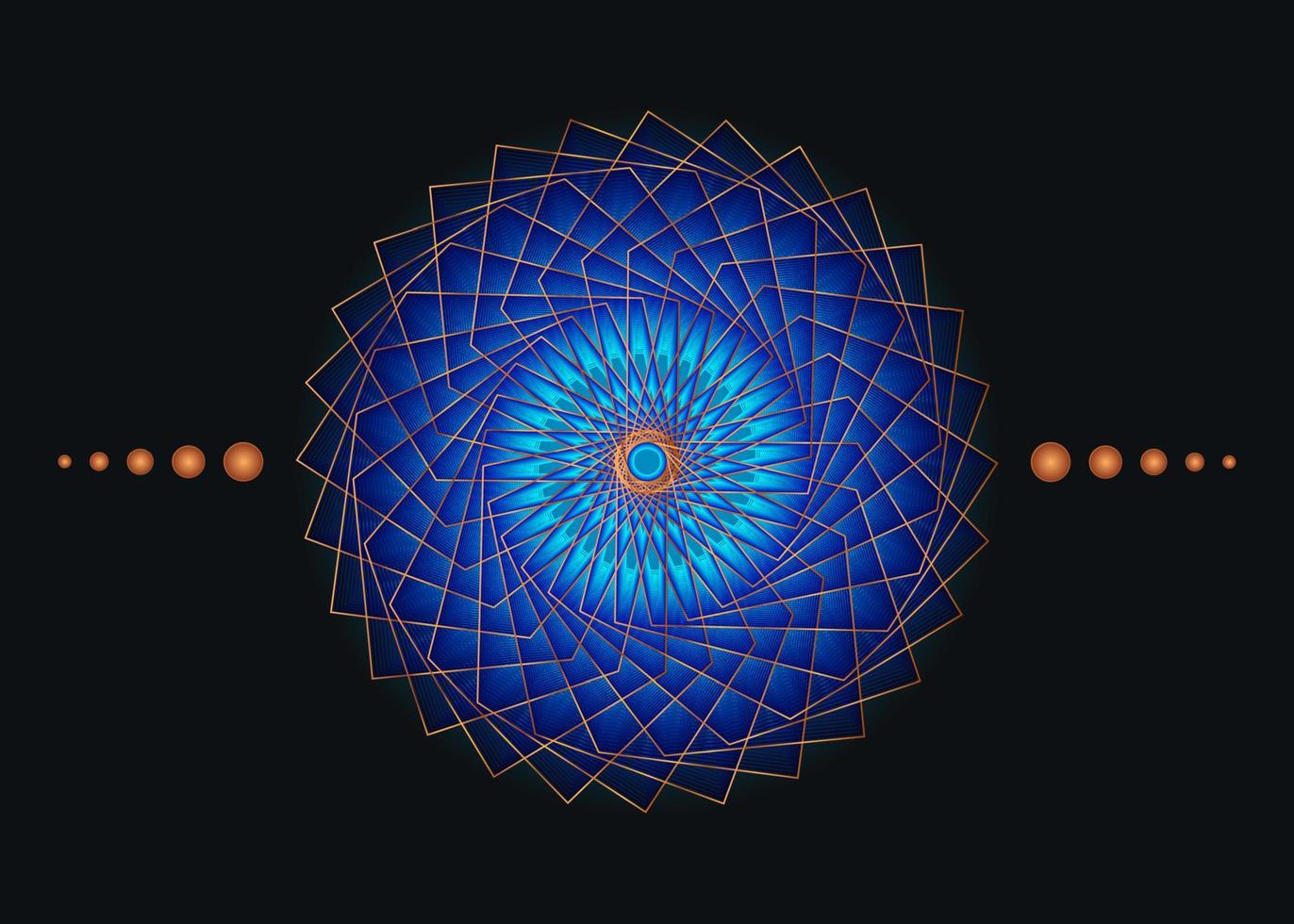 mandala de geometría sagrada, icono de círculo meditativo de oro de flor azul, diseño de logotipo geométrico, rueda religiosa mística, concepto de chakra indio, ilustración vectorial aislada en fondo negro vector