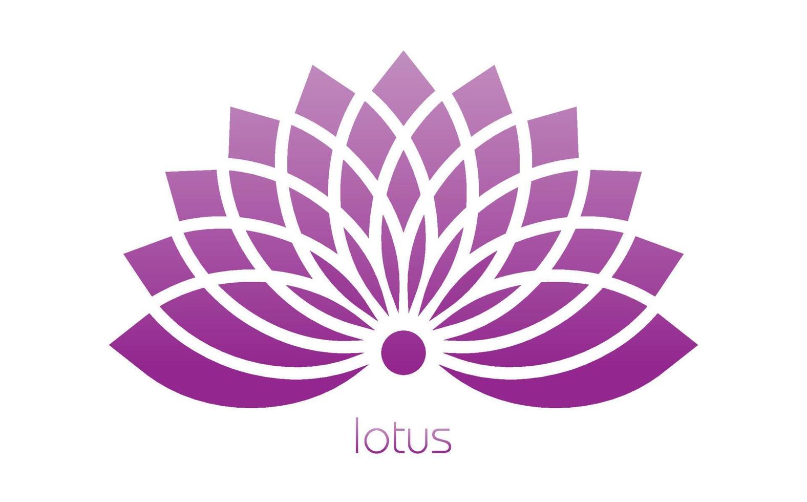 Purple Lotus logo, Flower of Life. Sacred Geometry. Symbol of Harmony and Balance. Pink gradient Sign of purity. Chakra Yoga design vector isolated on white background