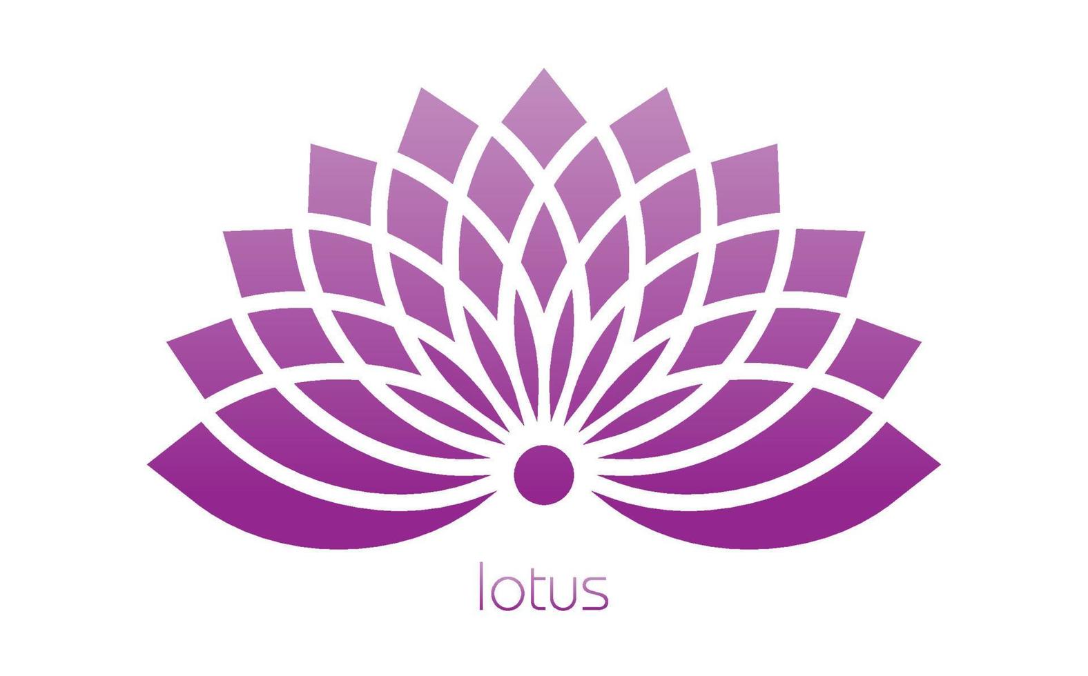 Purple Lotus logo, Flower of Life. Sacred Geometry. Symbol of Harmony and Balance. Pink gradient Sign of purity. Chakra Yoga design vector isolated on white background