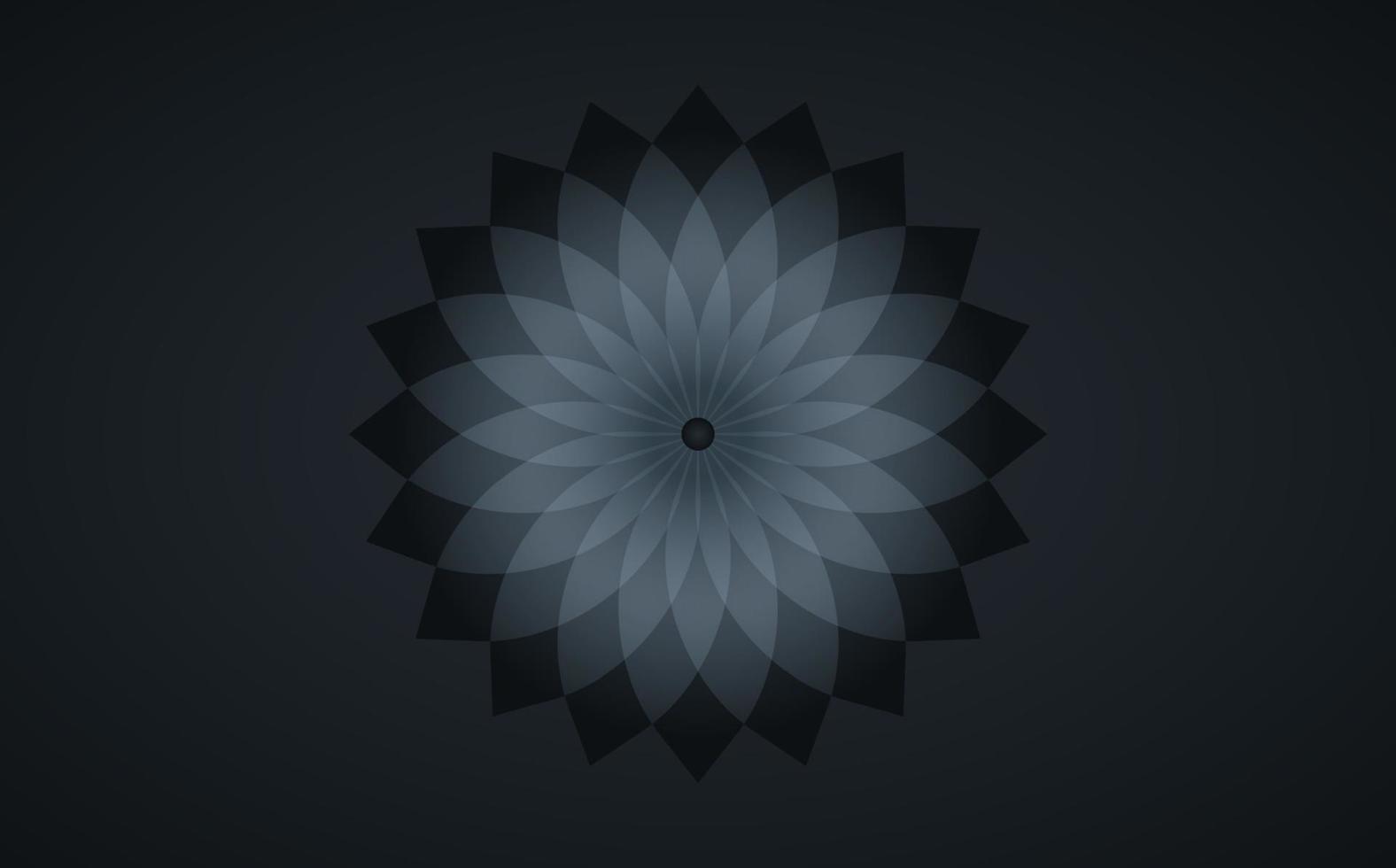 Black Lotus logo, Flower of Life. Sacred Geometry. Symbol of Harmony and Balance. Black gradient Sign of purity. Chakra Yoga design vector isolated on black background