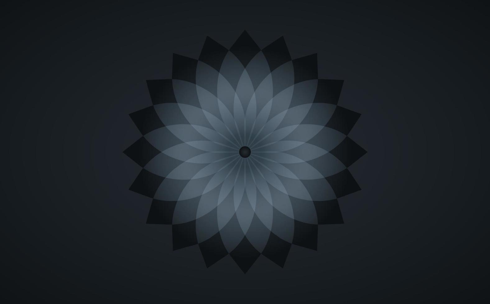 logotipo de loto negro, flor de la vida. geometría sagrada. símbolo de armonía y equilibrio. signo degradado negro de pureza. vector de diseño de chakra yoga aislado sobre fondo negro