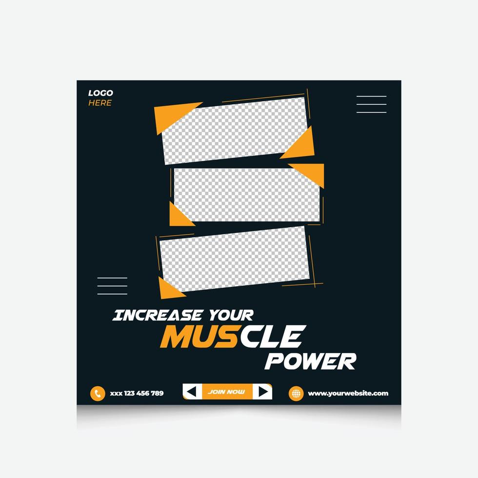 Sport Social Media Square Banner Template Collection. Fitness And Gym Studio Promotion, Web Banner Template. vector