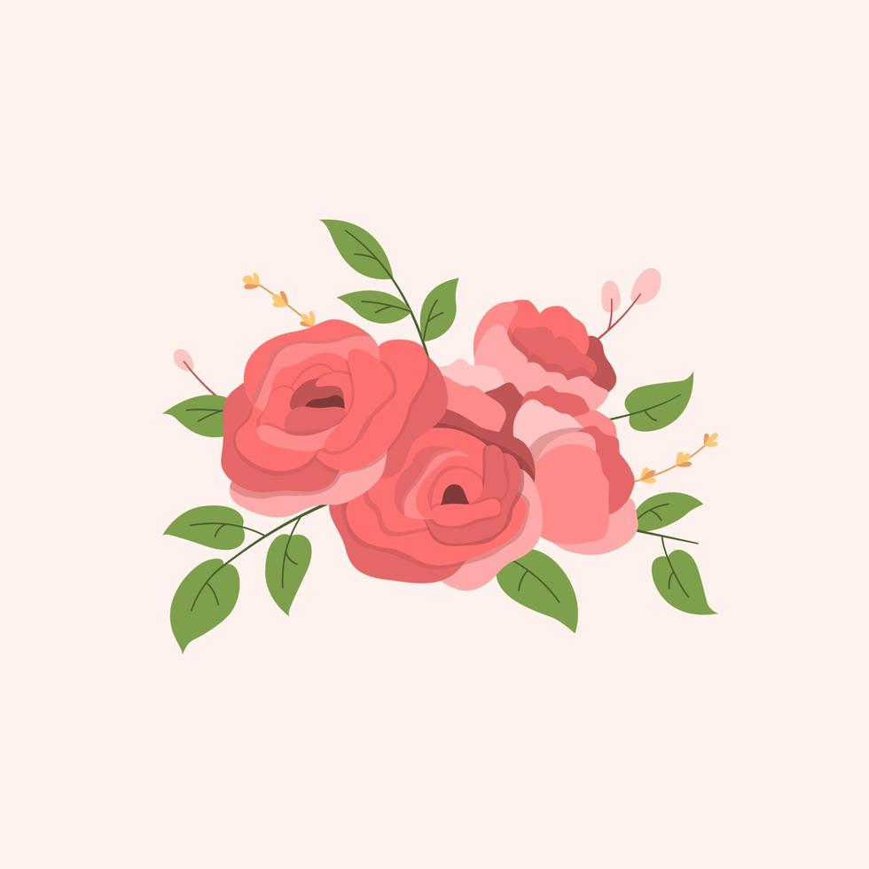 Ramos de rosas rojas florales para decoración en diseño plano. vector
