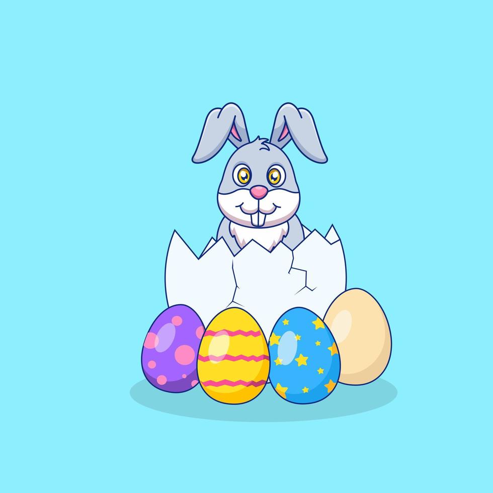 Cartoon cute bunny with easter egg. Vector illustration