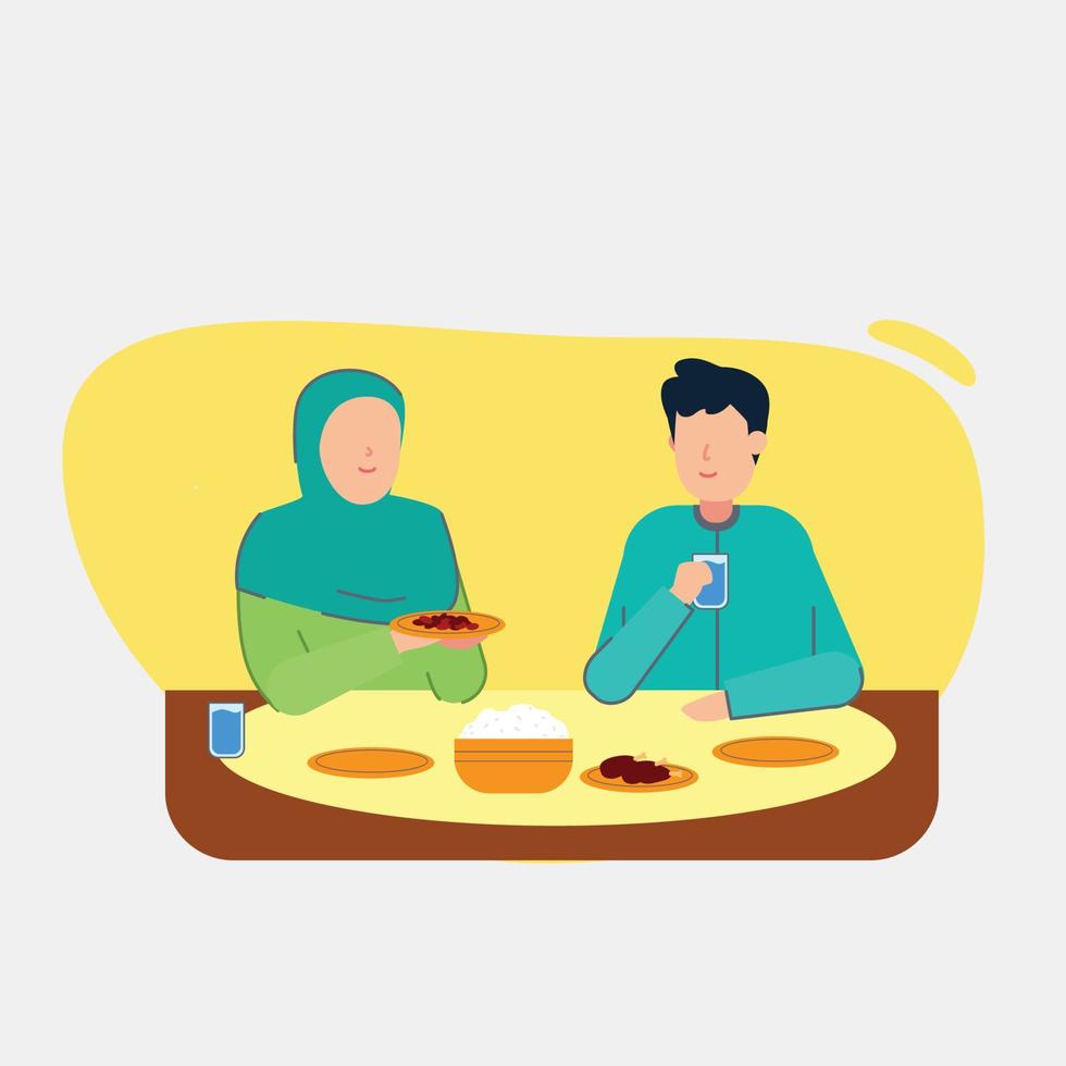 Ramadhan Family Ifthar Breakfasting Illustration vector