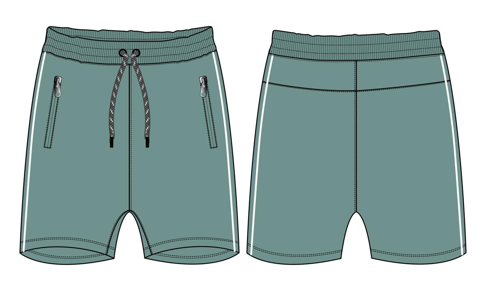 Short pants Flat sketch vector illustration Green color  template isolated on white background.