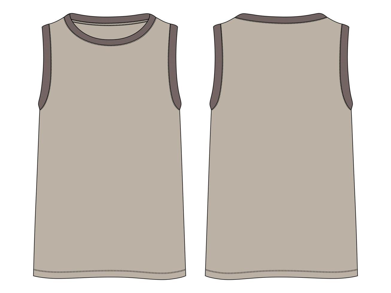 Tank tops moda técnica dibujo plano vector ilustración plantilla vistas frontal y posterior. camisetas sin mangas de ropa simuladas para hombres y niños.